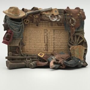 Vintage Western Cowboy 3D Resin Picture Frame Rustic Old West Saddle Boots Decor